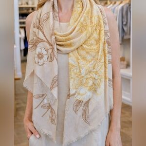 Floral Beige and Yellow Scarf